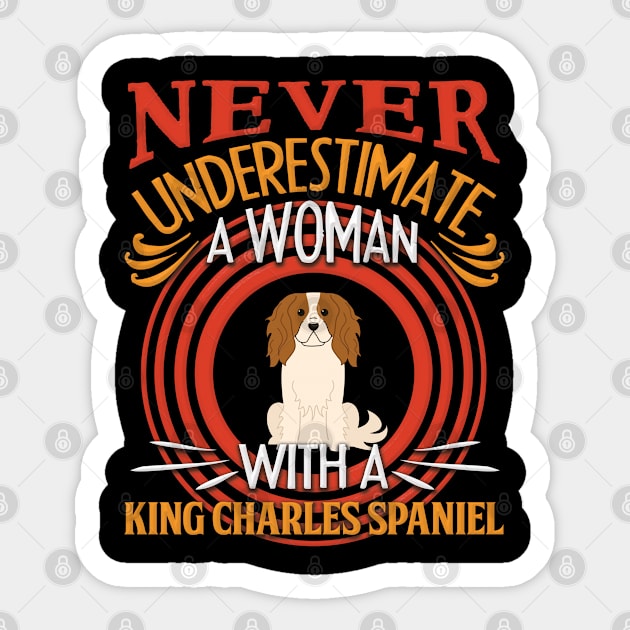 Never Underestimate A Woman With A King Charles Spaniel Silhouette - Gift For Mother of King Charles Spaniel Dog Breed Sticker by HarrietsDogGifts